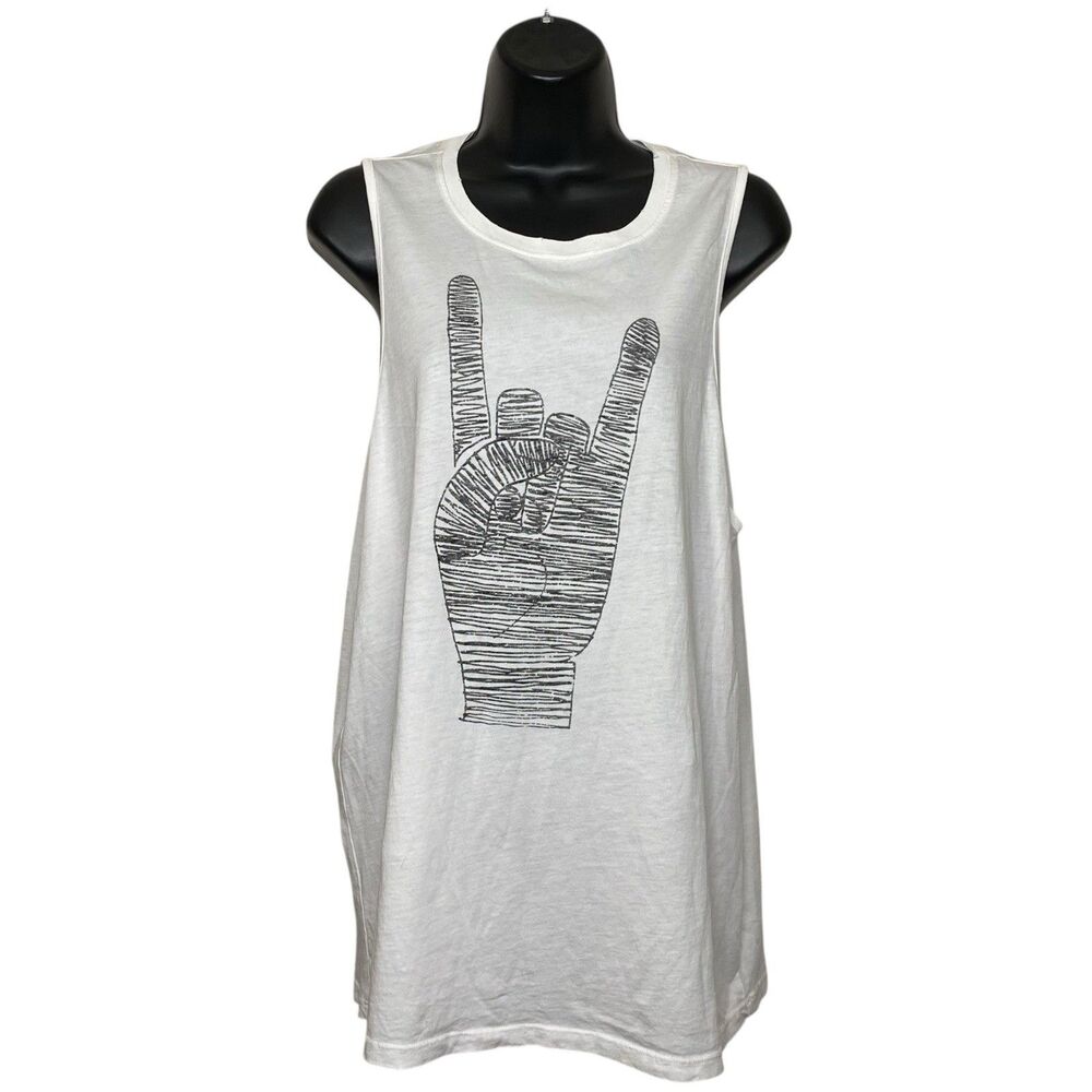 AG Adriano Goldschmied Tank Top Women Small White Punk Rocker Casual Graphic Tee